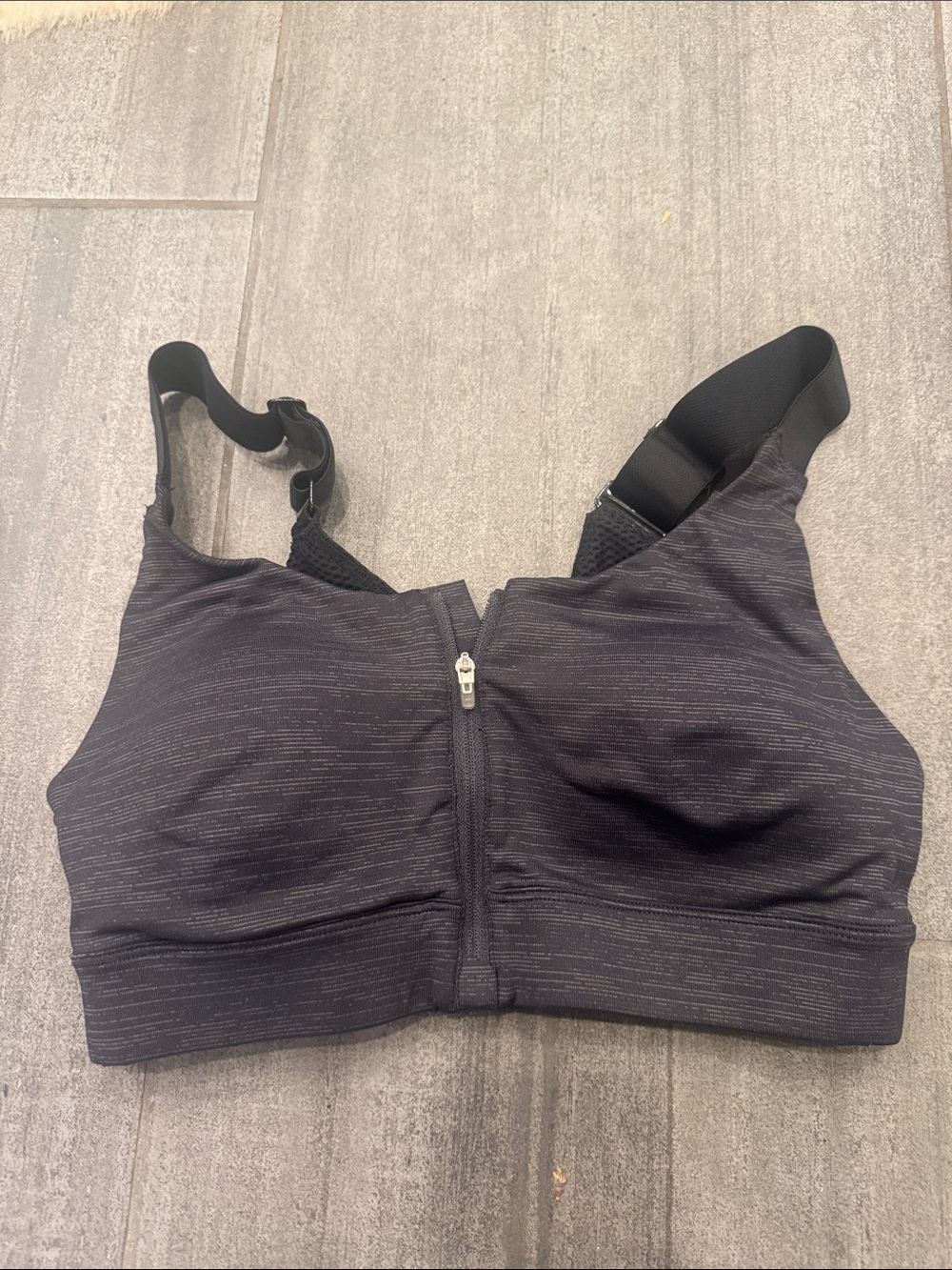 Outdoor Voices Black Heather Front-Zip Sports Bra